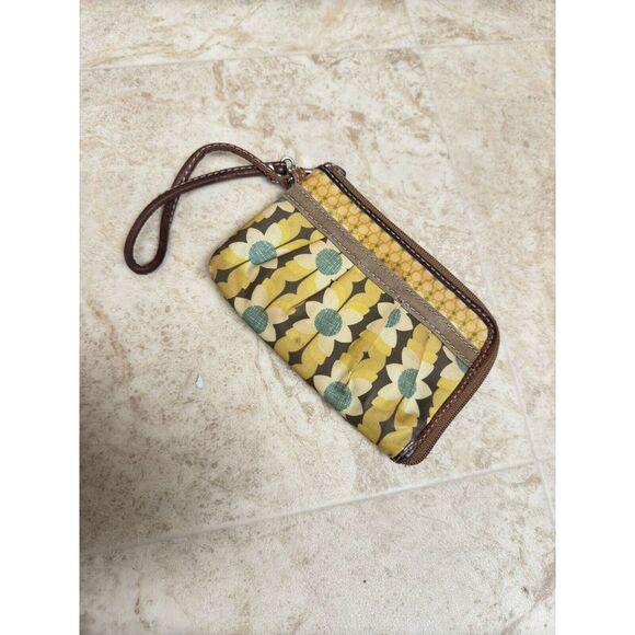 Fossil Handbags - Fossil Coated Canvas Leather Flowered Sunflower Zip Wristlet Pouch Wallet‎
